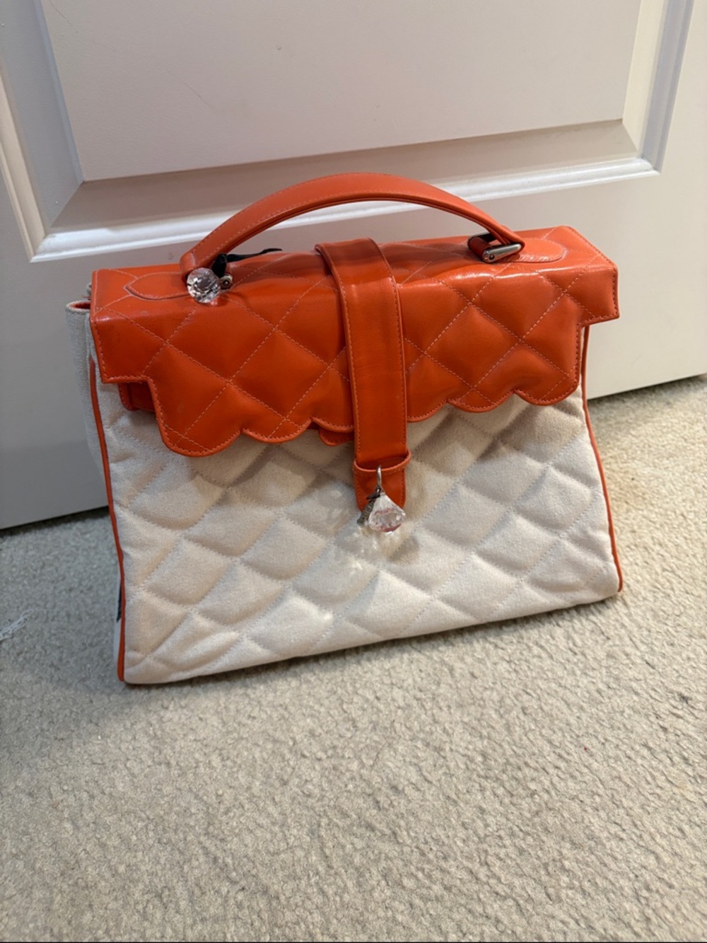 My flat in London Orange & Cream Quilted Top-Handle Satchel